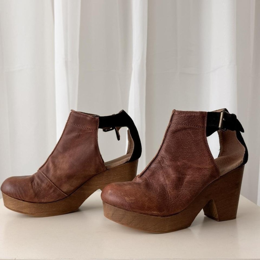 Ople‎ Spain Leather Heeled Booties Platform Ankle Boots Chunky Heel 38